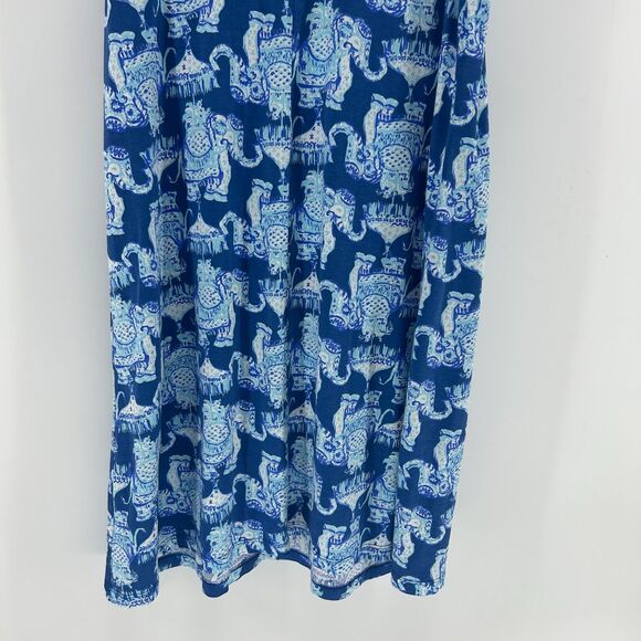 Lilly Pulitzer Kristen Swing Dress SZ L Joy Ride Elephant Sleeveless Blue Dress - Picture 6 of 13